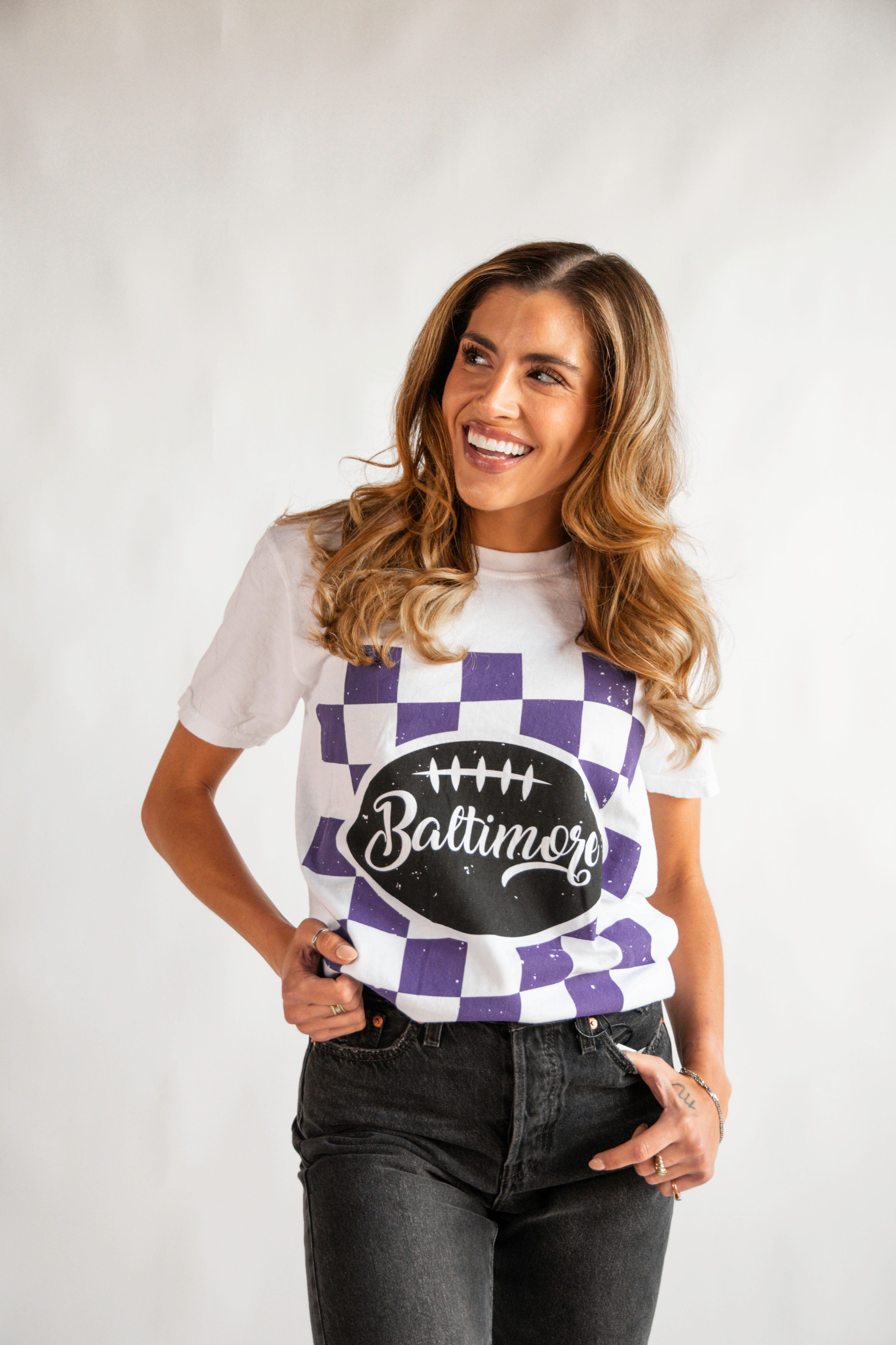 Baltimore Checkered Flag Tee By Brightside – Brightside Boutique