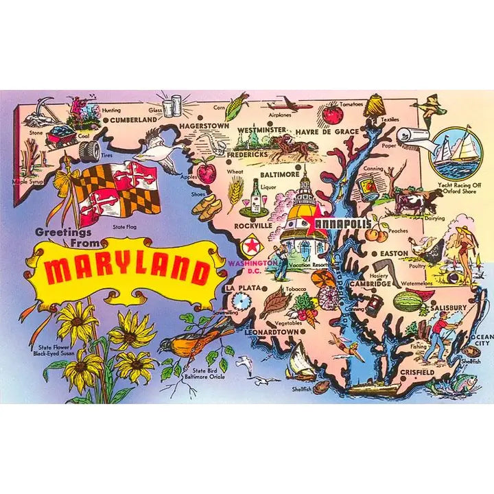 Greetings from Maryland Map Postcard