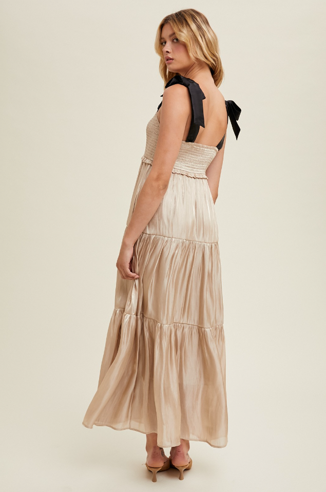 Stellar Tiered Satin Maxi Dress