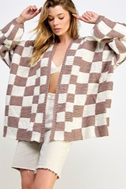 Soho Boho Checkered Oversized Cardigan