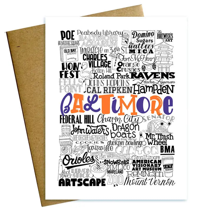 Baltimore Maryland Typographic Greeting Card