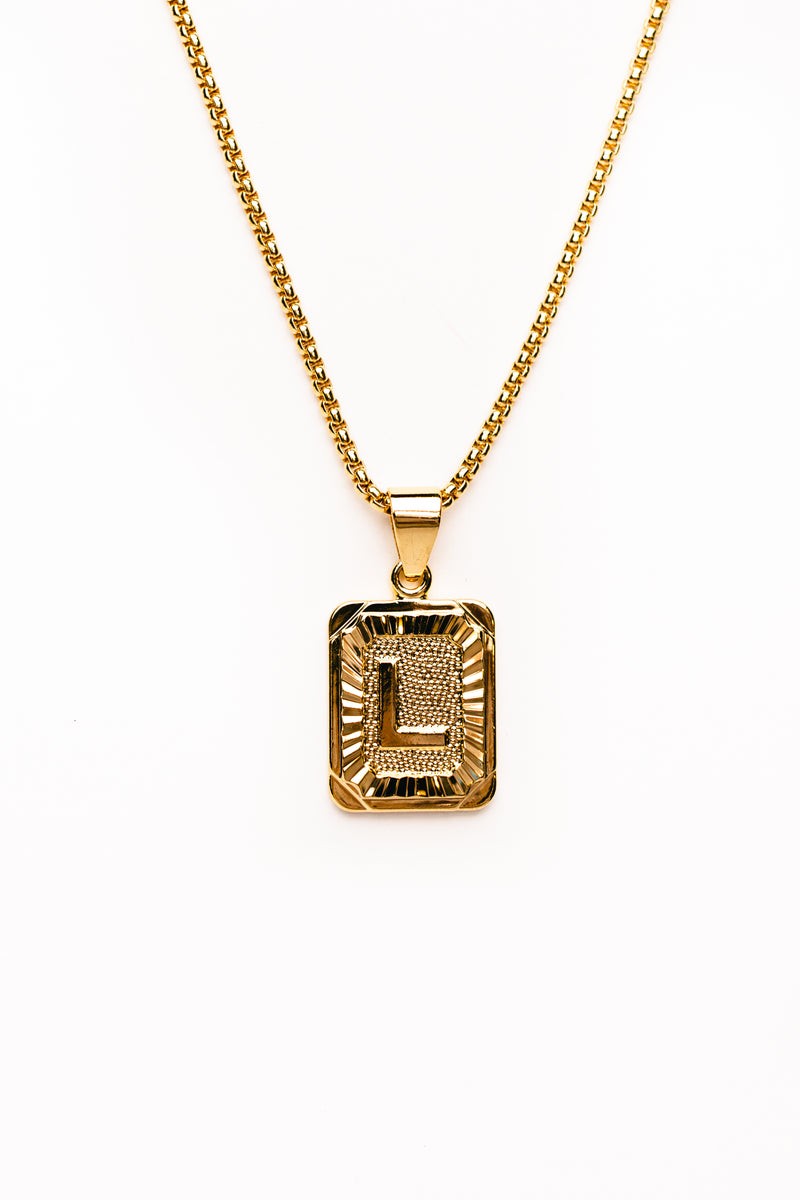 Gold Antiqued Medallion Initial Pendant Necklace - K